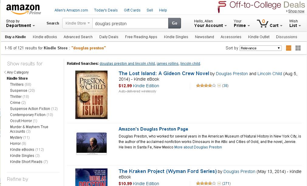 Amazon Douglas Preston e-book prices